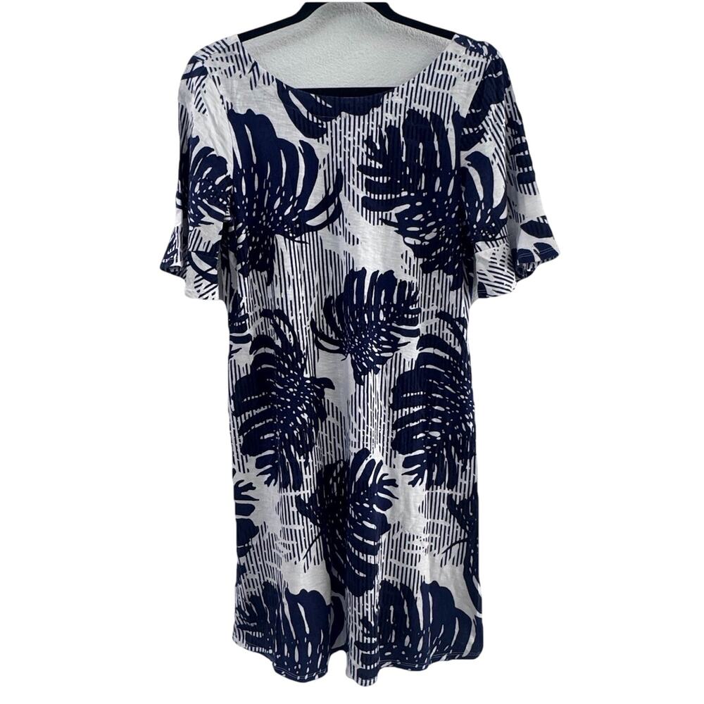 Tommy Bahama Navy White Tropical Leaf Print Flutter Sleeve Shift Dress S/P